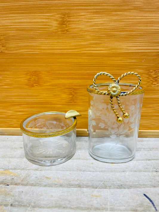 VINTAGE GOLD RIMMED ASHTRAY AND MATCHSTICK HOLDER