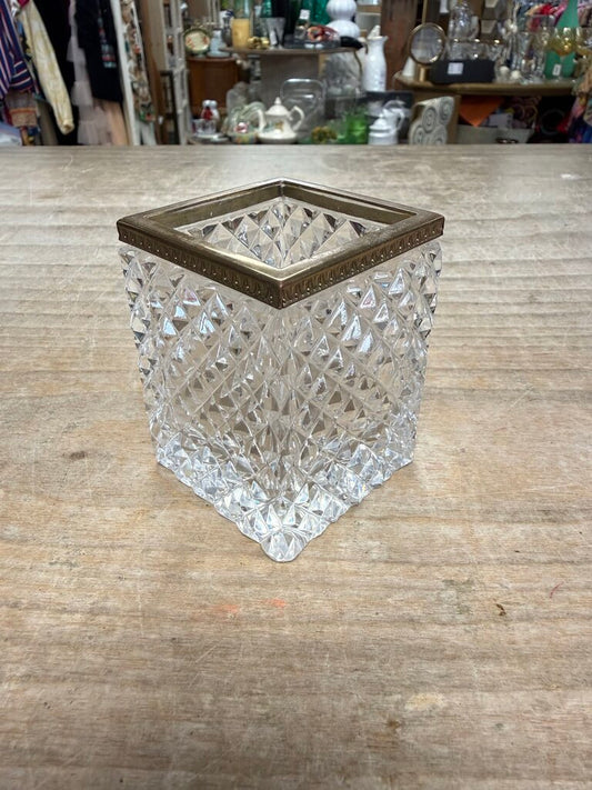SQUARE FRENCH CRYSTAL VESSEL W/ GILT MOUNTS