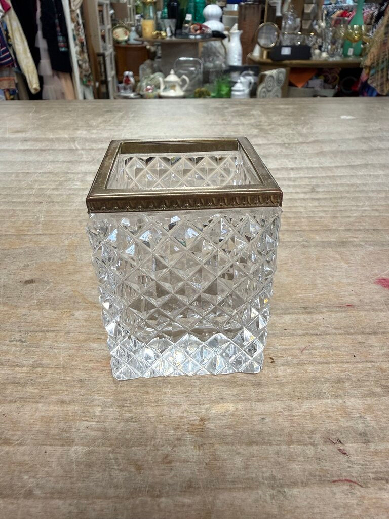 SQUARE FRENCH CRYSTAL VESSEL W/ GILT MOUNTS