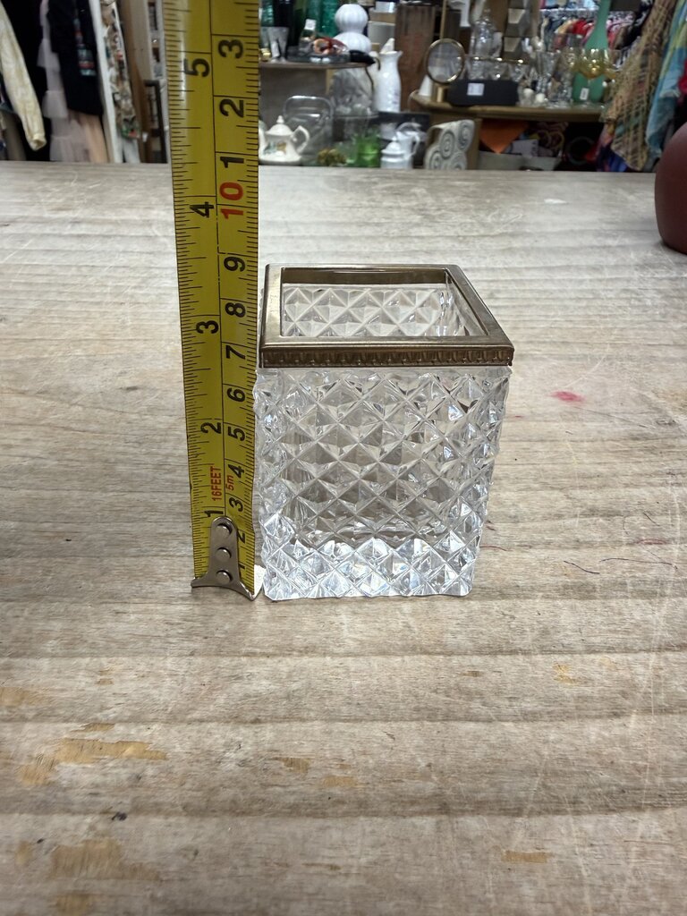 SQUARE FRENCH CRYSTAL VESSEL W/ GILT MOUNTS