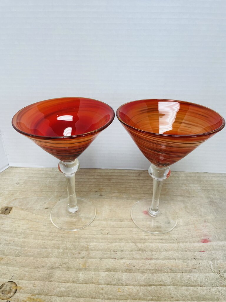 HAND BLOWN RED MARTINI GLASS AND SHAKER SET OF 3