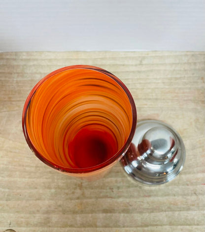 HAND BLOWN RED MARTINI GLASS AND SHAKER SET OF 3