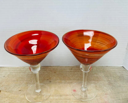 HAND BLOWN RED MARTINI GLASS AND SHAKER SET OF 3