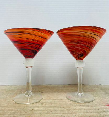 HAND BLOWN RED MARTINI GLASS AND SHAKER SET OF 3