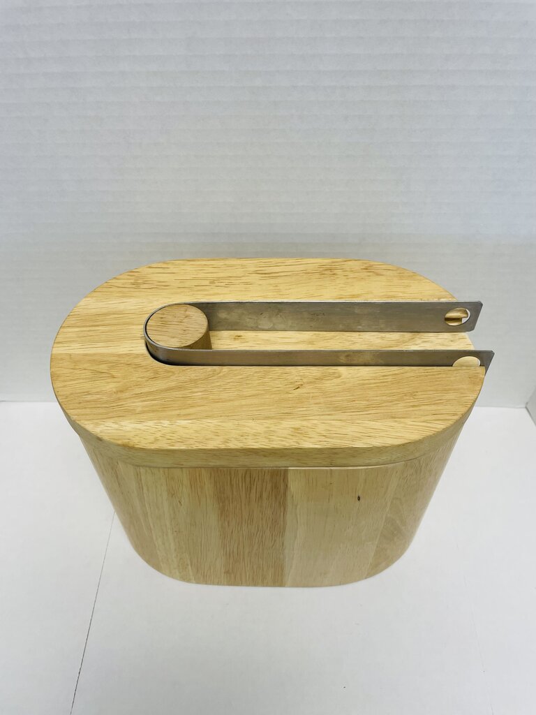WOODEN ICE BUCKET W/ TONGS