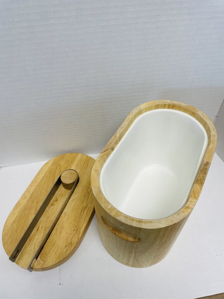 WOODEN ICE BUCKET W/ TONGS