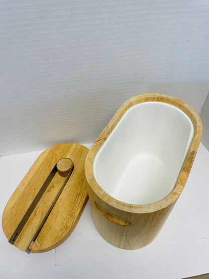 WOODEN ICE BUCKET W/ TONGS