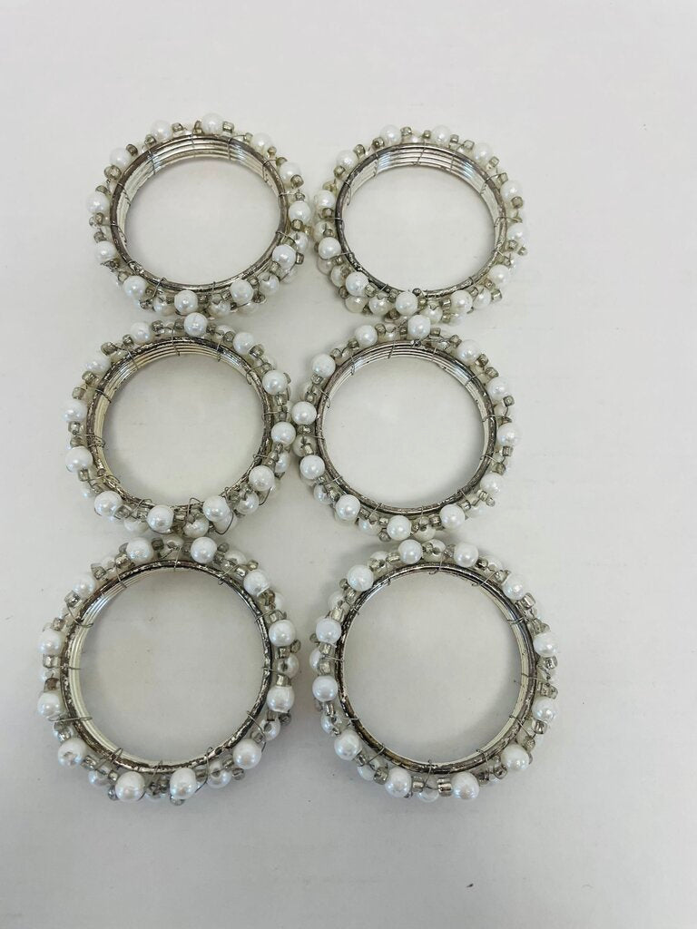 PEARL AND METAL NAPKIN RING SET OF 6