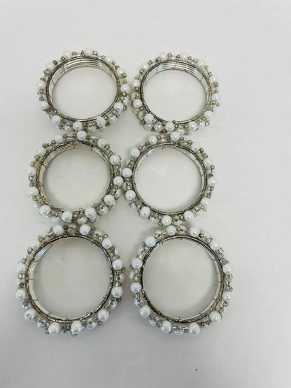 PEARL AND METAL NAPKIN RING SET OF 6