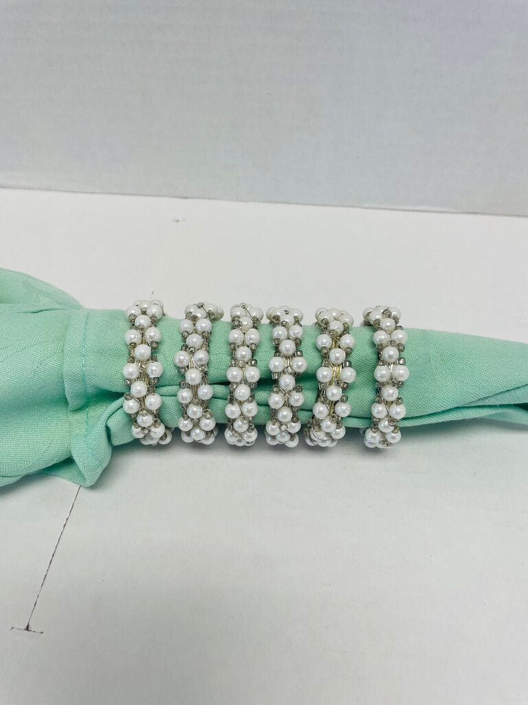 PEARL AND METAL NAPKIN RING SET OF 6