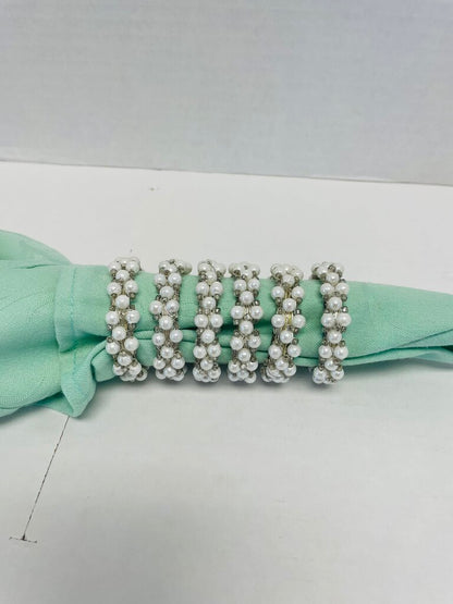 PEARL AND METAL NAPKIN RING SET OF 6