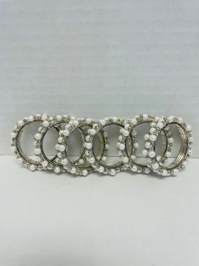 PEARL AND METAL NAPKIN RING SET OF 6