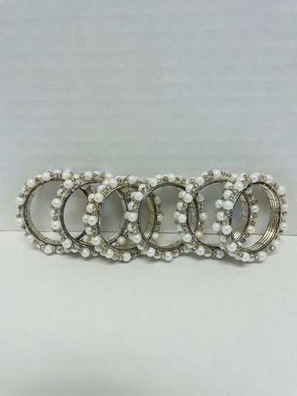 PEARL AND METAL NAPKIN RING SET OF 6