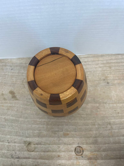 LARGE WOODEN CHECKED VASE 8"
