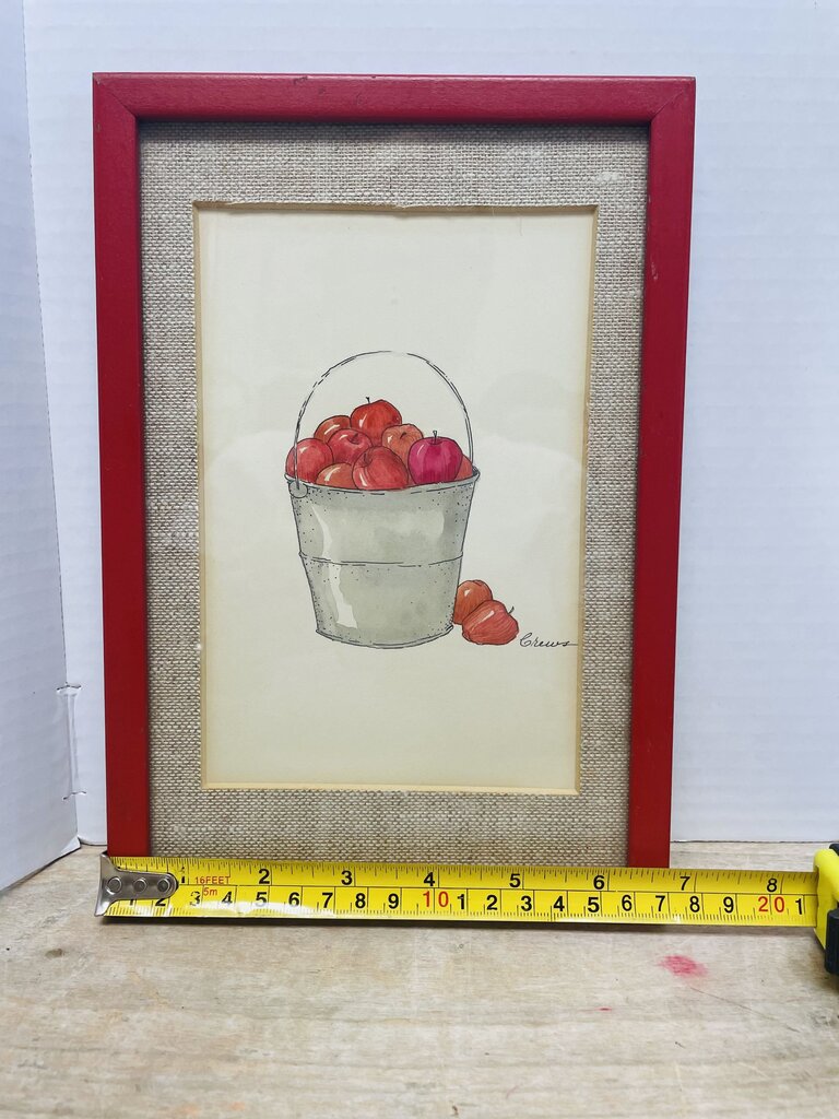SIGNED WATERCOLOR RED APPLE WALL ART