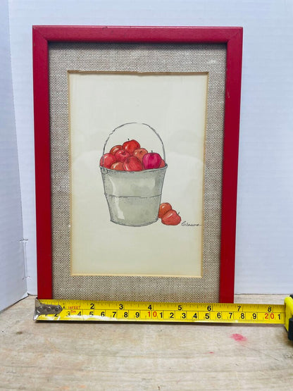 SIGNED WATERCOLOR RED APPLE WALL ART
