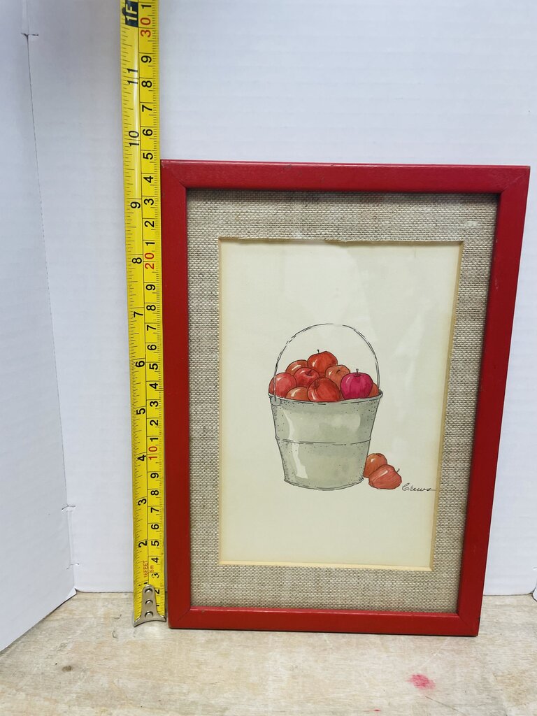 SIGNED WATERCOLOR RED APPLE WALL ART