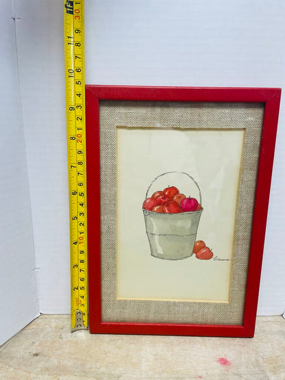 SIGNED WATERCOLOR RED APPLE WALL ART