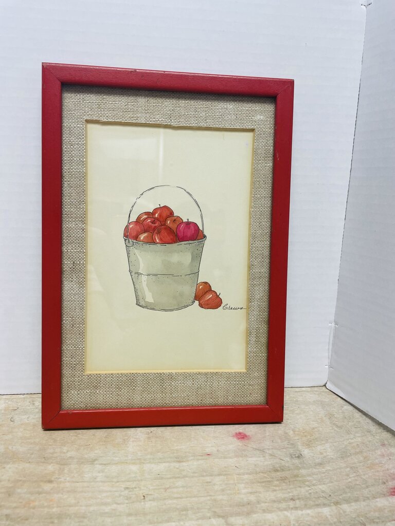 SIGNED WATERCOLOR RED APPLE WALL ART