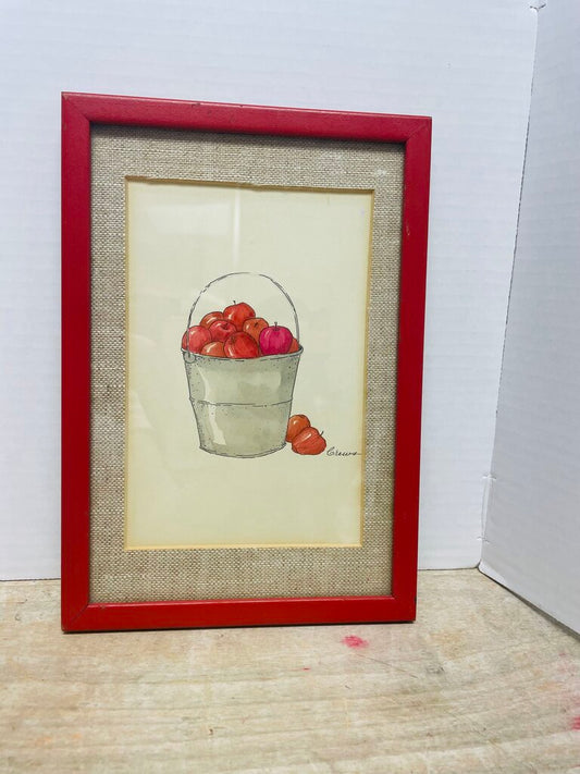 SIGNED WATERCOLOR RED APPLE WALL ART