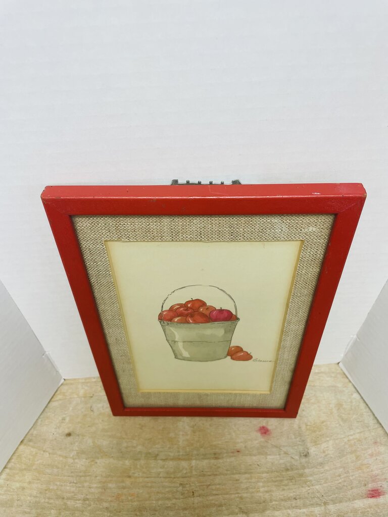 SIGNED WATERCOLOR RED APPLE WALL ART