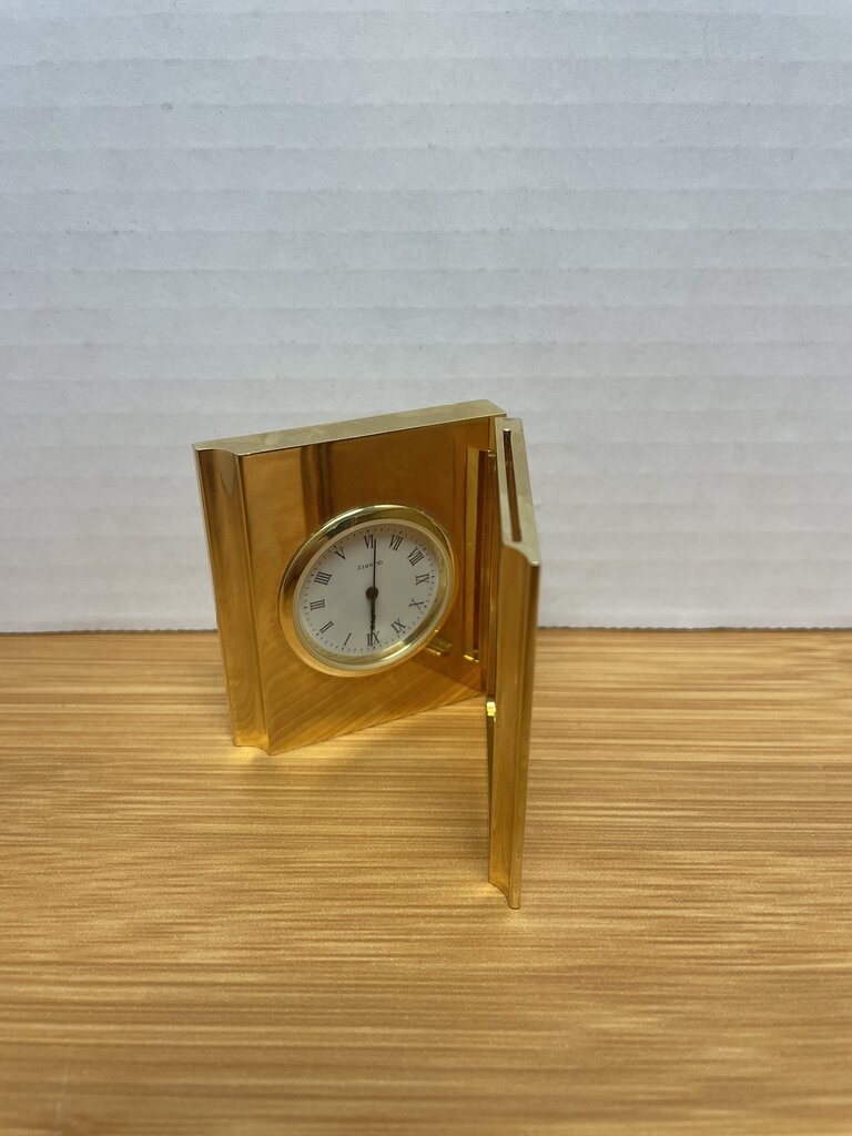 HARRODS SOLID BRASS MINIATURE FOLDABLE CLOCK 2.25" TALL