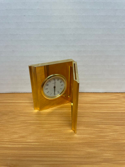 HARRODS SOLID BRASS MINIATURE FOLDABLE CLOCK 2.25" TALL