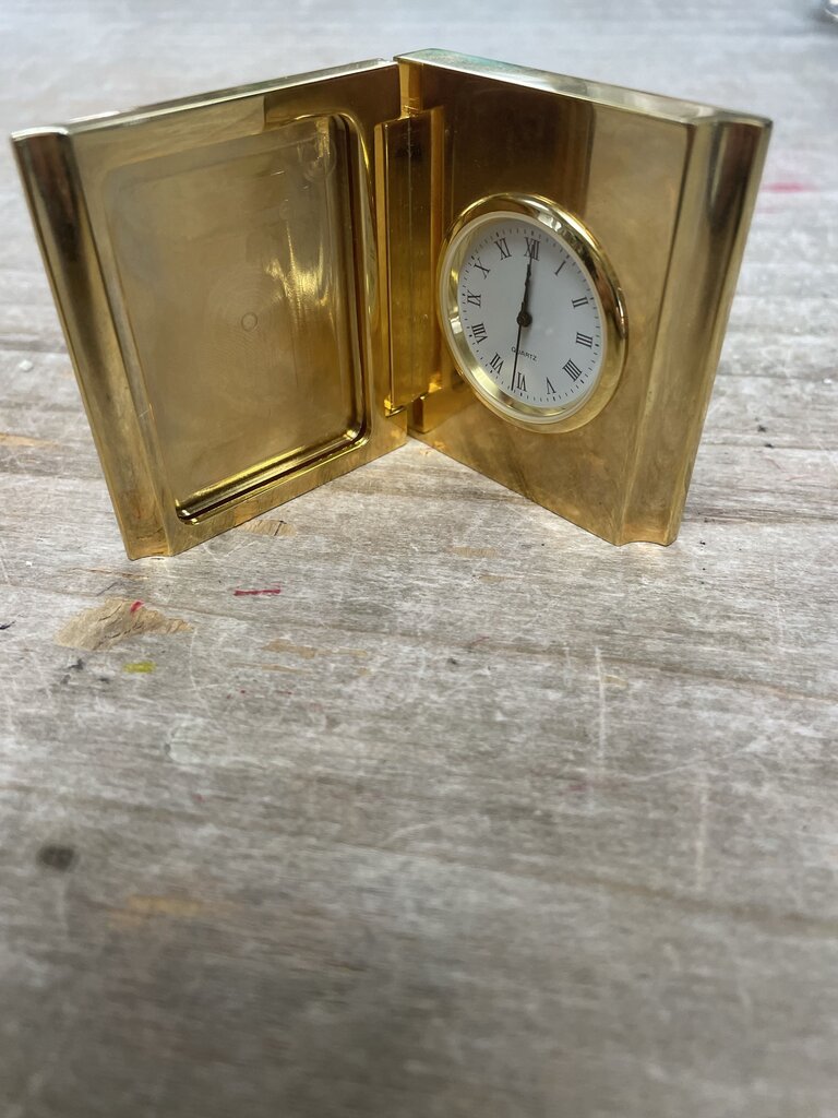 HARRODS SOLID BRASS MINIATURE FOLDABLE CLOCK 2.25" TALL