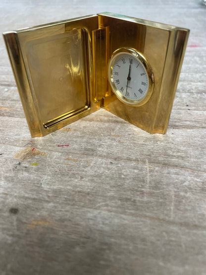 HARRODS SOLID BRASS MINIATURE FOLDABLE CLOCK 2.25" TALL