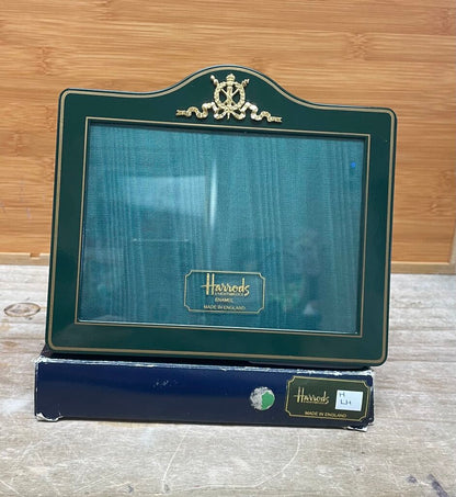 HARRODS GREEN PICTURE FRAME GOLD EMBLEM IN BOX 4"x6"