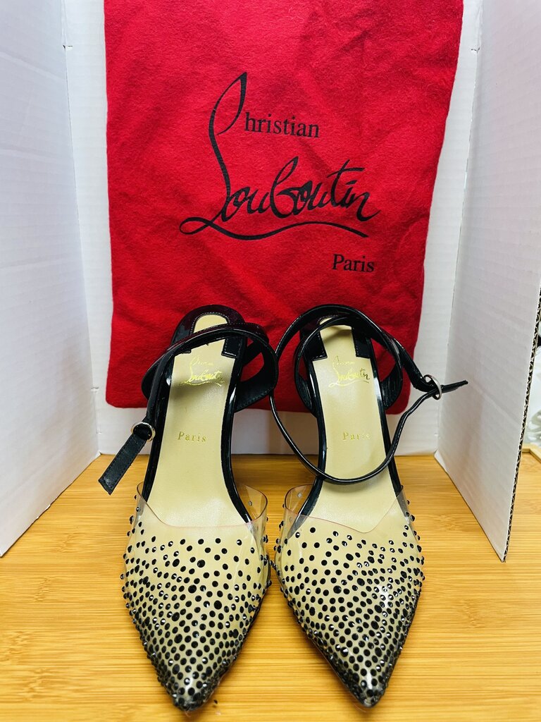 CHRISTIAN LOUBOUTIN PARIS BLACK SPIKAQUEEN RED BOTTOM HEELS