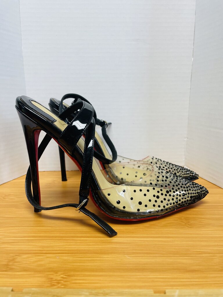 CHRISTIAN LOUBOUTIN PARIS BLACK SPIKAQUEEN RED BOTTOM HEELS