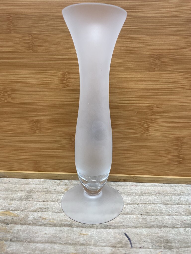 VINTAGE FROSTED VASE W/ AMBER AND STERLING SILVER DECAL 8"