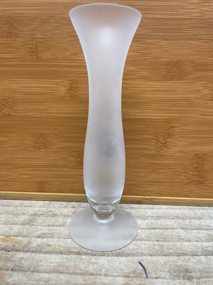 VINTAGE FROSTED VASE W/ AMBER AND STERLING SILVER DECAL 8"