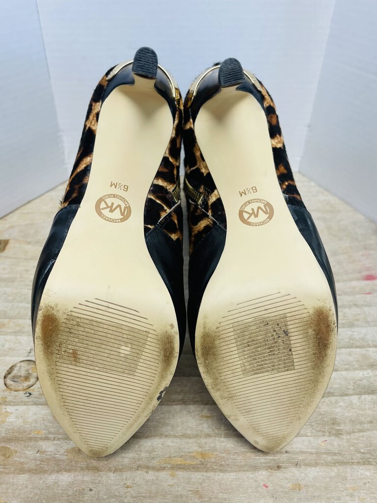 MICHAEL KORS HAYA BOOTIES BLACK/CHEETAH SIZE 6 1/2