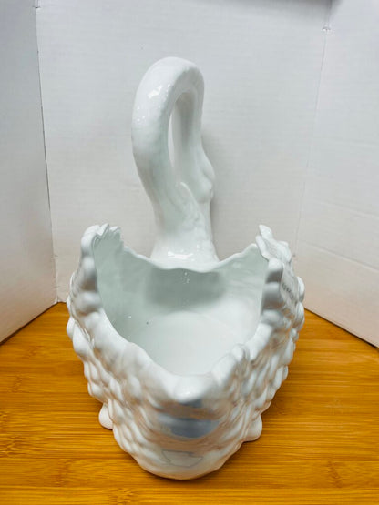 VINTAGE PORTUGAL CERAMIC SWAN PLANTER 12"L 8"W 10.5"H