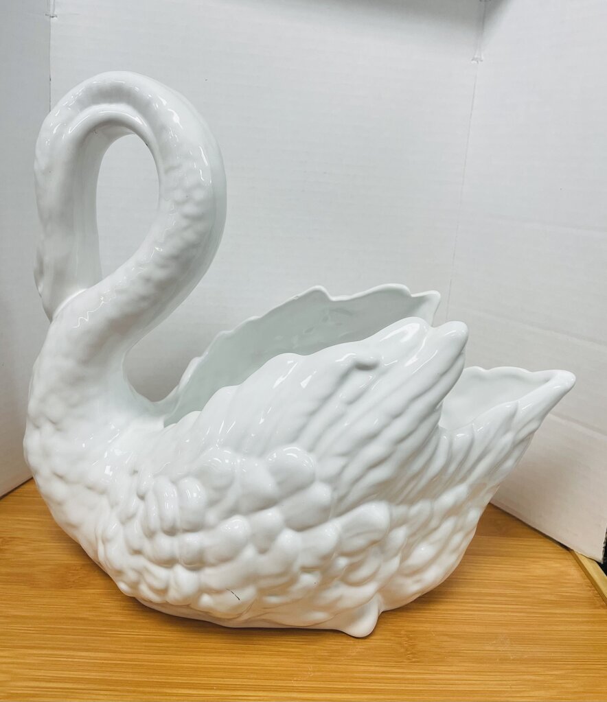 VINTAGE PORTUGAL CERAMIC SWAN PLANTER 12"L 8"W 10.5"H