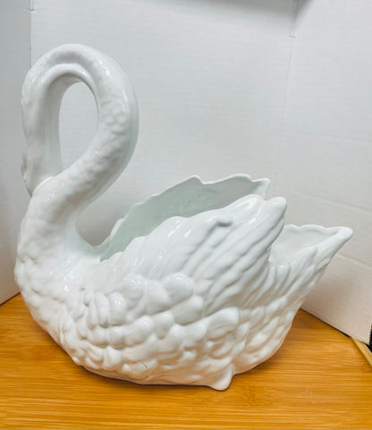 VINTAGE PORTUGAL CERAMIC SWAN PLANTER 12"L 8"W 10.5"H