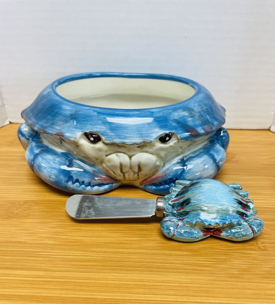 RARE CERAMIC KATE McROSTIE CRAP DIP BOWL WITH SPREADER