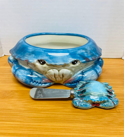RARE CERAMIC KATE McROSTIE CRAP DIP BOWL WITH SPREADER