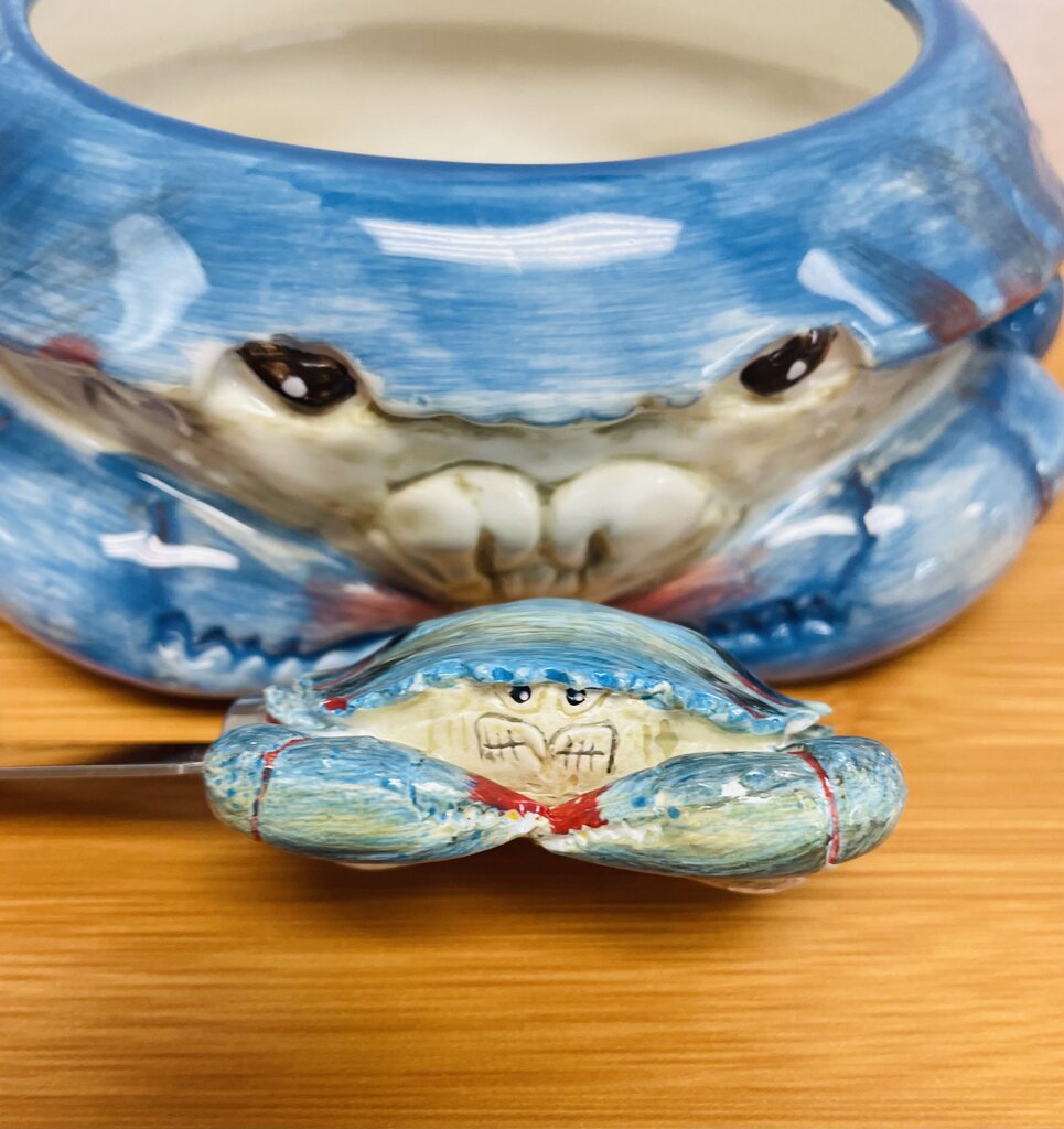 RARE CERAMIC KATE McROSTIE CRAP DIP BOWL WITH SPREADER
