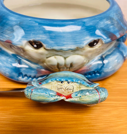 RARE CERAMIC KATE McROSTIE CRAP DIP BOWL WITH SPREADER