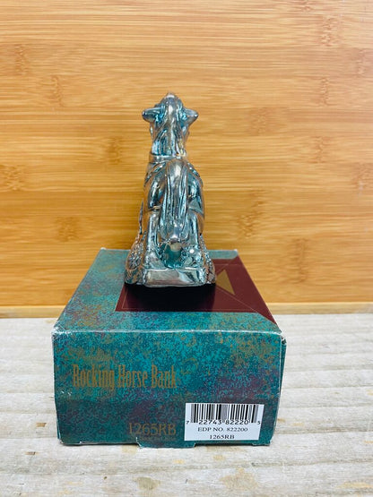 VINTAGE SILVER PLATED ROCKING HORSE BANK IN BOX