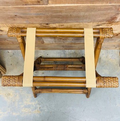 VINTAGE RATTEN & BAMBOO LUGGAGE FOLDING RACK T23''W13'