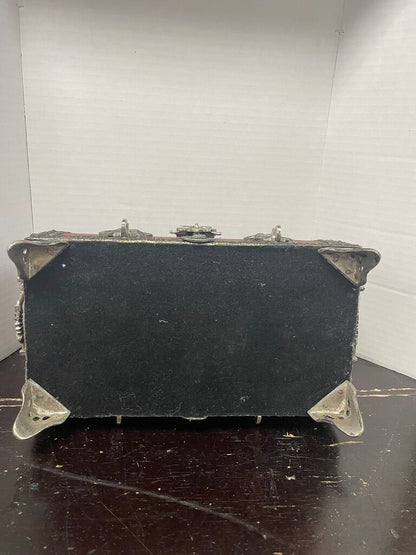 HANDMADE ELEPHANT TREASURE CHEST JEWELRY BOX W/ JEM L9" W5"T7"