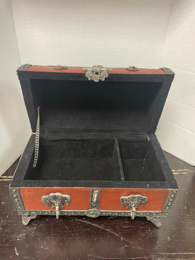 HANDMADE ELEPHANT TREASURE CHEST JEWELRY BOX W/ JEM L9" W5"T7"