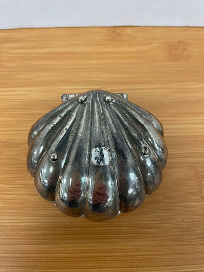 SILVER PLATED CLAM SHELL JEWELRY BOX