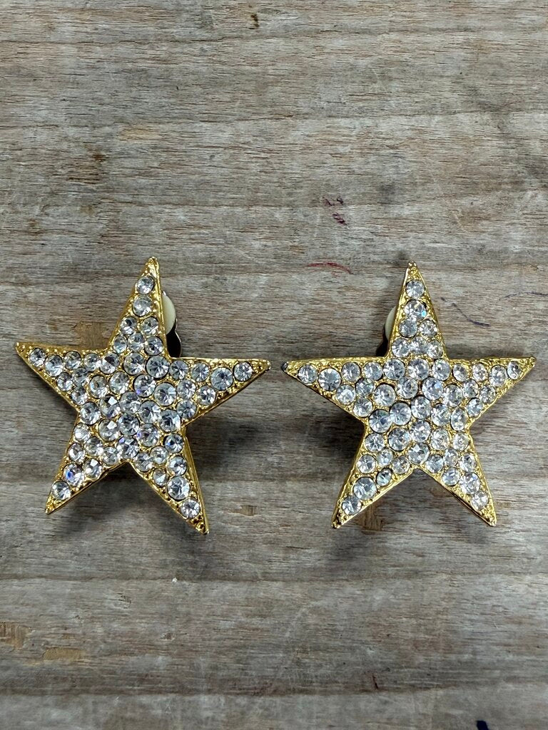 VINTAGE STAR CRYSTAL CLIP ON EARRINGS