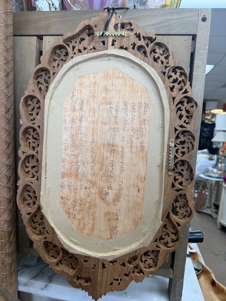ROGER B BROWN FORT MYERS ARTIST MOSAIC WORK WITH HAND CARVED WOODEN FRAME