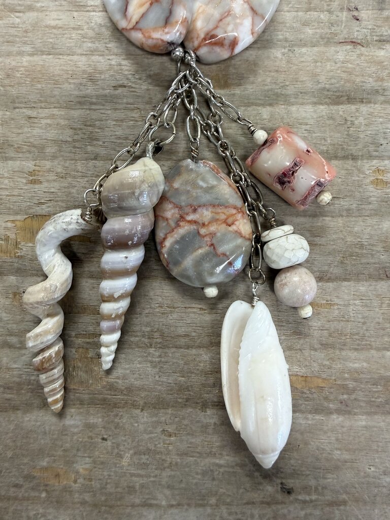 PINK ZEBRA JASPER AND SEASHELL NECKLACE